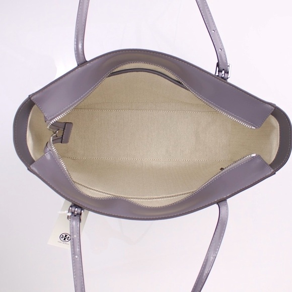 Tory Burch Emerson Patent Leather Tote In French Grey - Picture 2 of 3